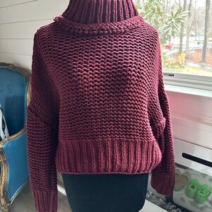 Free People Deep Red Cowl Neck Sweater